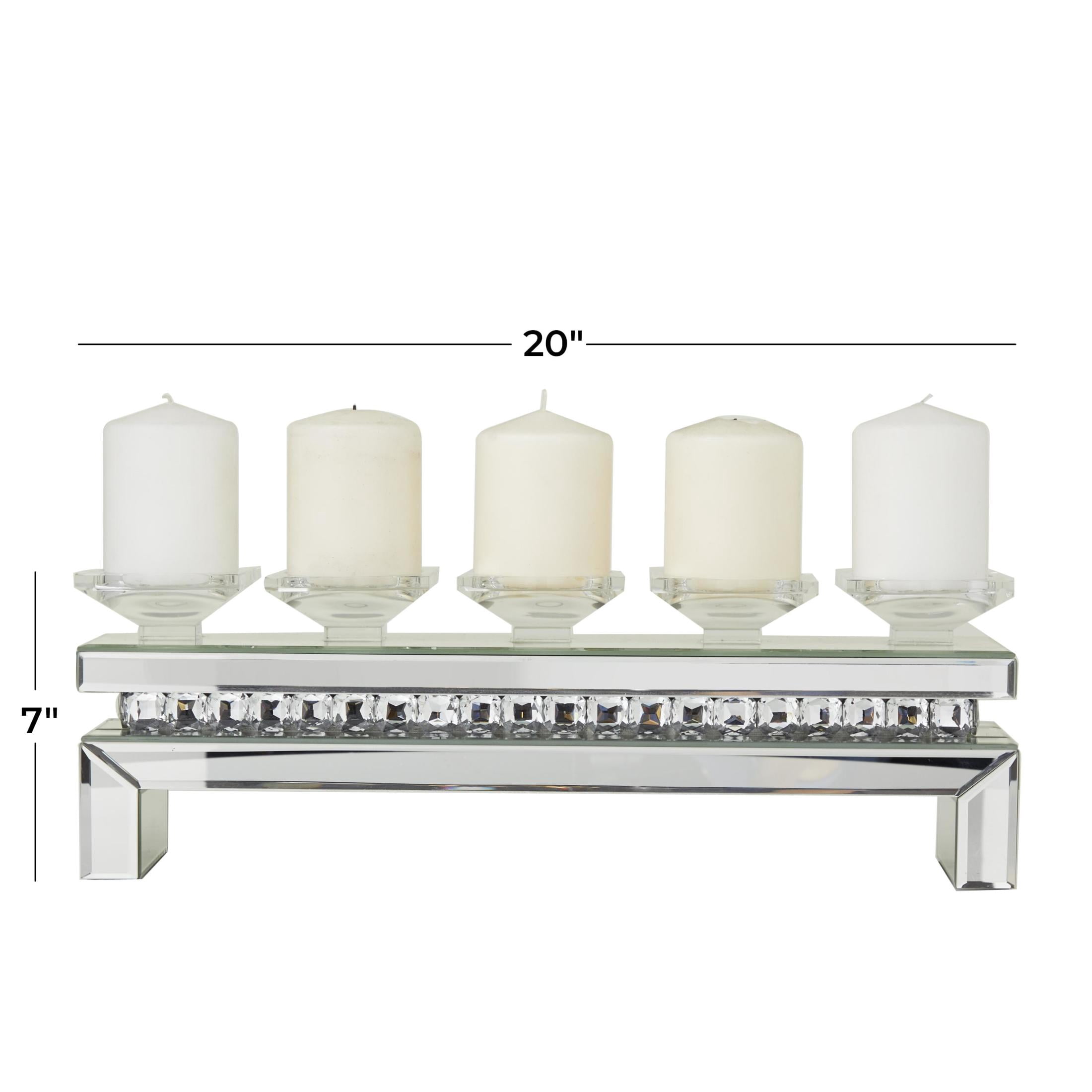 DecMode 5 Holder Silver Wood Pillar Candelabra with Mirrored Accents