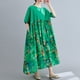 thumbnail image 5 of Vestido vintage de lino de algodón, empalme con estampado, cuello redondo, bolsillo de manga corta MABOTO Cuello en O verde, 5 of 7