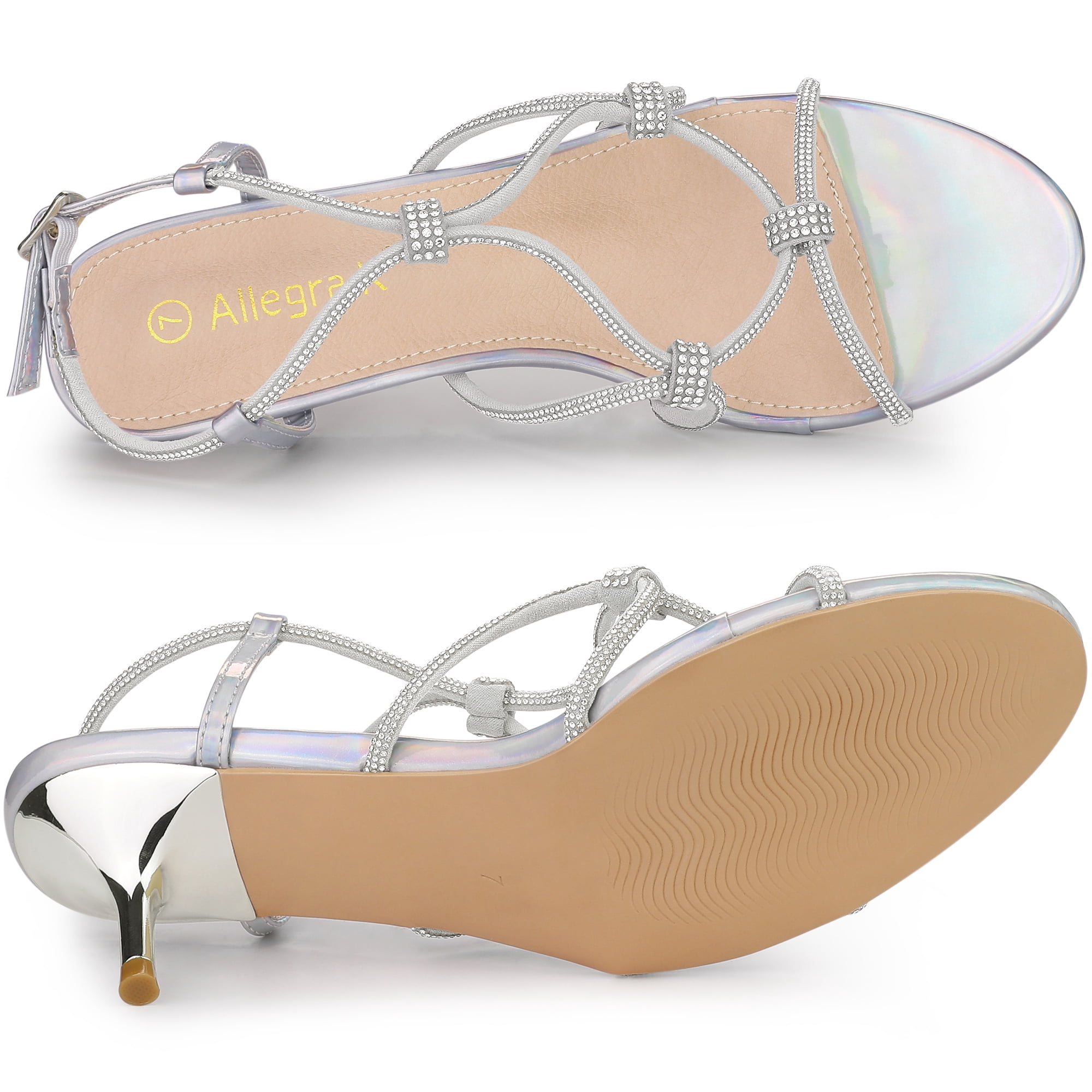 DARING DIVA Women's Rhinestone Strap Slingback Kitten Heels Sandals Silver 8.5