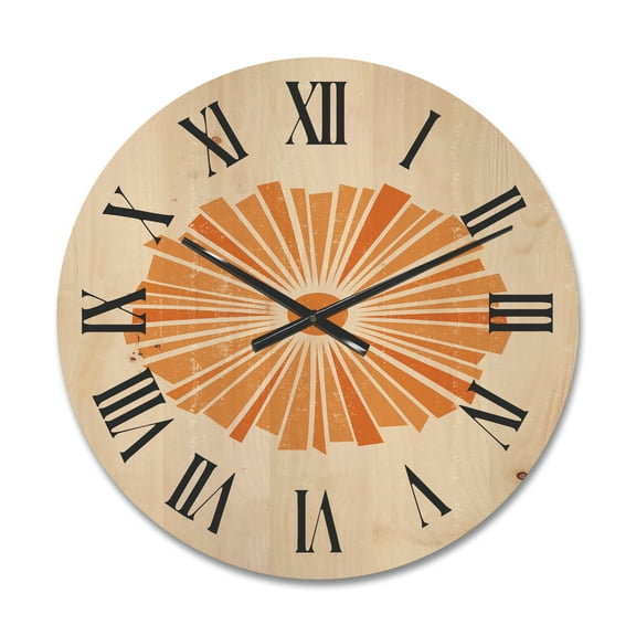 Designart 'Orange Radiant Sun I' Modern Wood Wall Clock