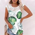 thumbnail image 2 of Camiseta sin mangas de encaje con estampado de mujer Camiseta sin mangas de empalme de cuello redondo Camiseta ligera y cómoda delgada OAVQHLG3B Store lin121212, 2 of 5
