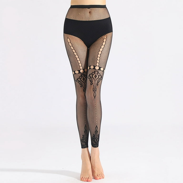 TINYSOME Women Se-- Mesh Footless Tights Floral Striped Patterned Sheer  Fishnet Pantyhose
