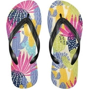 Bestwell Colorful Cactus Flip Flops Sandals for Women/Men, Soft Light Anti-Slip for Comfortable Walk, Suitable for House, Beach, Travel - XS