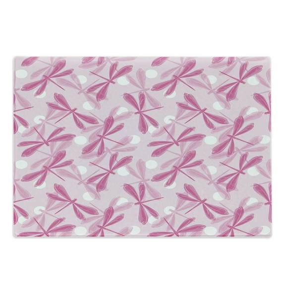 Dragonfly Cutting Board, Vibrant Spring Theme Beauty Pattern with Winged Inspirational Insect Image, Decorative Tempered Glass Cutting and Serving Board, Large Size, Pale Pink Fuchsia, by Ambesonne