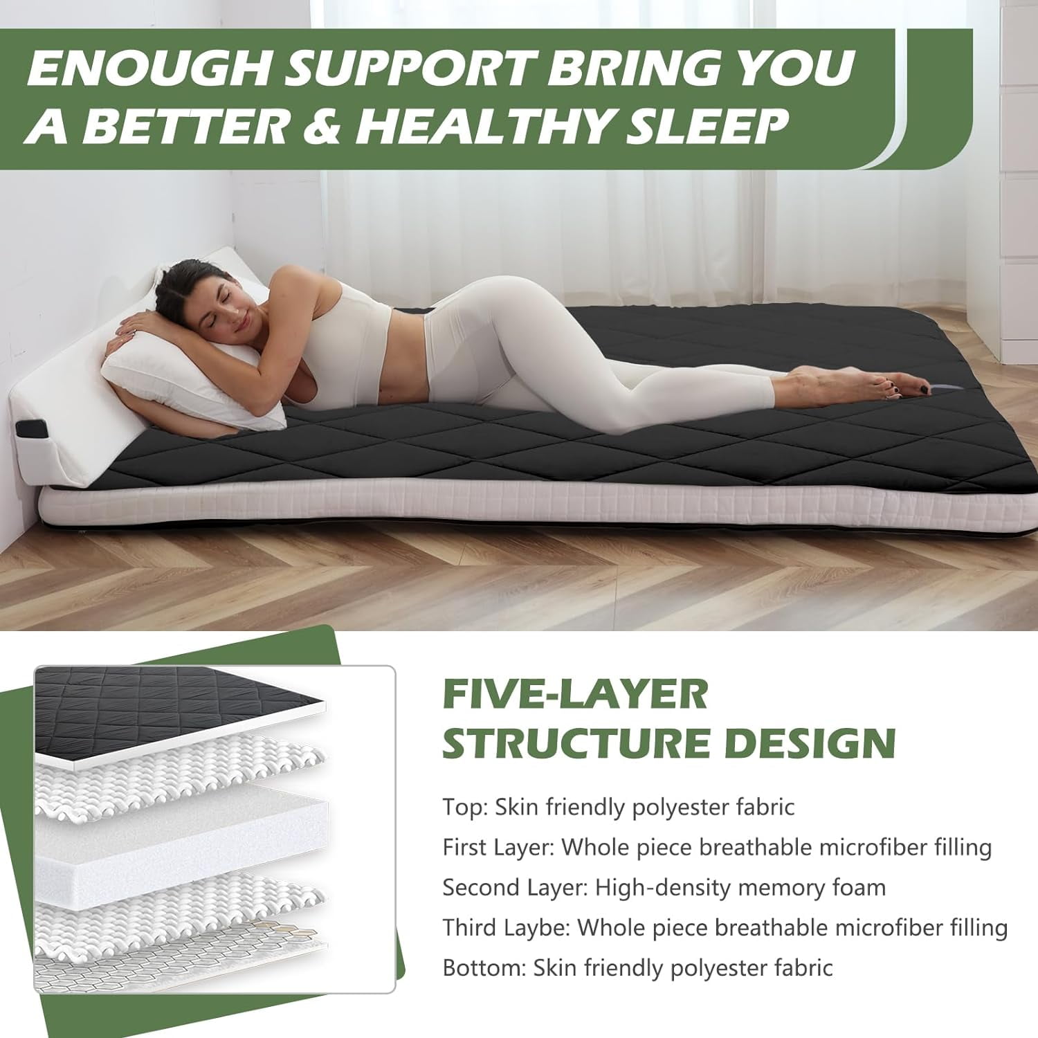 Slsy Japanese Floor Mattress Futon Mattress, Thicken Tatami Mat, Camping Mattress Sleeping Pad, Memory Foam Futon Roll up Guest Mattress