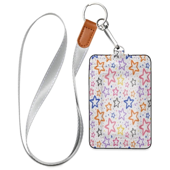 PU Leather Badge Holder Lightweight ID Card Holder with Window Pocket Hollow Five-pointed Star Pattern