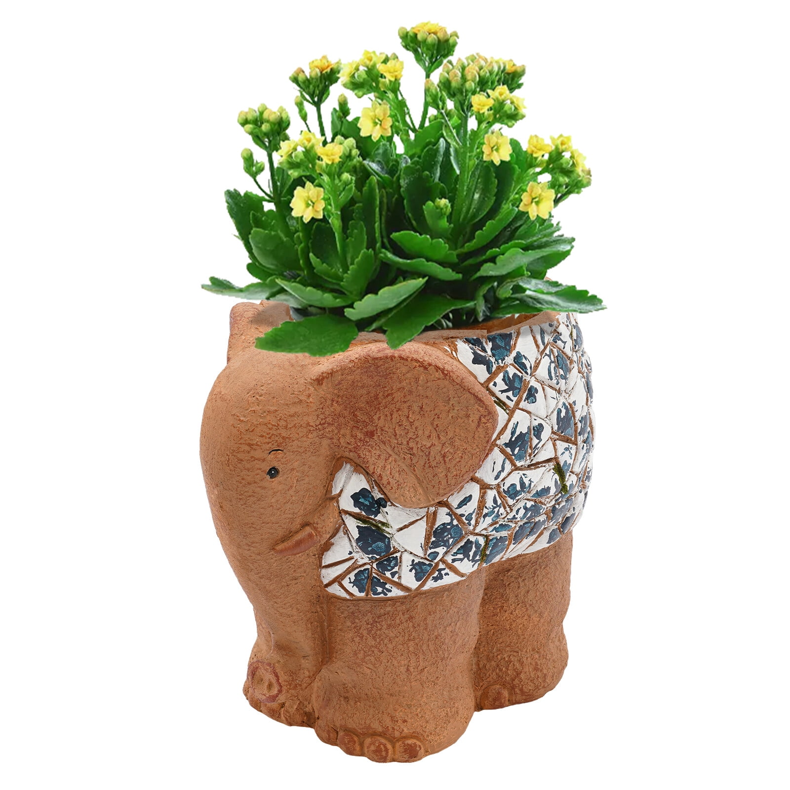 ToppiJoy Cute Elephant Shaped Flower Pot, Magnesium Oxide Animal-shaped Planter Pot with Drainage Hole, for Garden Yard Porch Patio Decor Brown