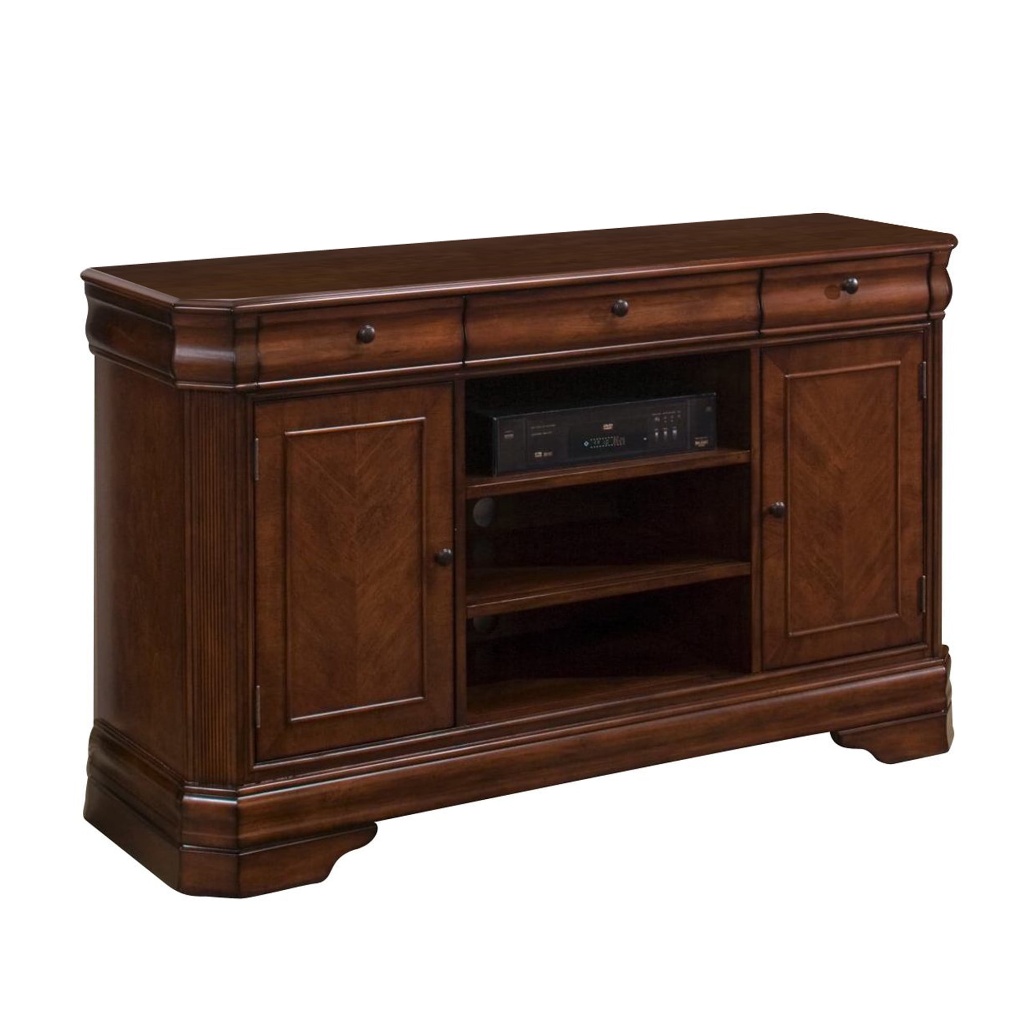 3 Drawer and 2 Door TV Console with Open Compartments, Brown Walmart