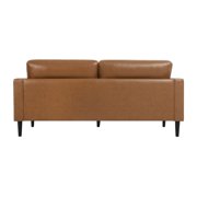 Naomi Home Velonie Air Leather Mid-Century Sofa, Removable Cushions, Matching Bolster Pillows, Spacious 3-Seater Comfort, Solid Wood Frame, Everyday Relaxation, Tan