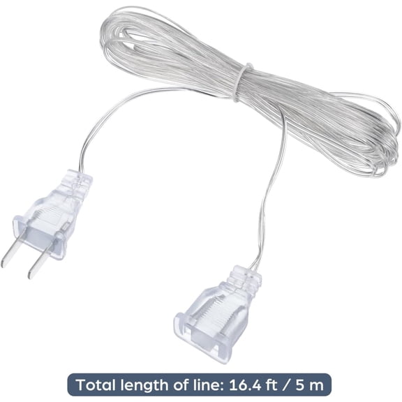 OTGFRF-2Pcs Clear Extension Cord, 16.4FT Invisible String Light Cable Male to Female Plug Thin Extension Cord Indoor Safe Use for LED Curtain Lights, Christmas Tree, Festival Decor