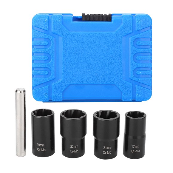 Herwey 5Pcs Twist Socket Set Locking Wheel Nut Bolt Stud Extractor Removers 17mm 19mm 21mm 22mm Socket, Lug Nut Remover, Rounded Worn Wheel Nut Removers