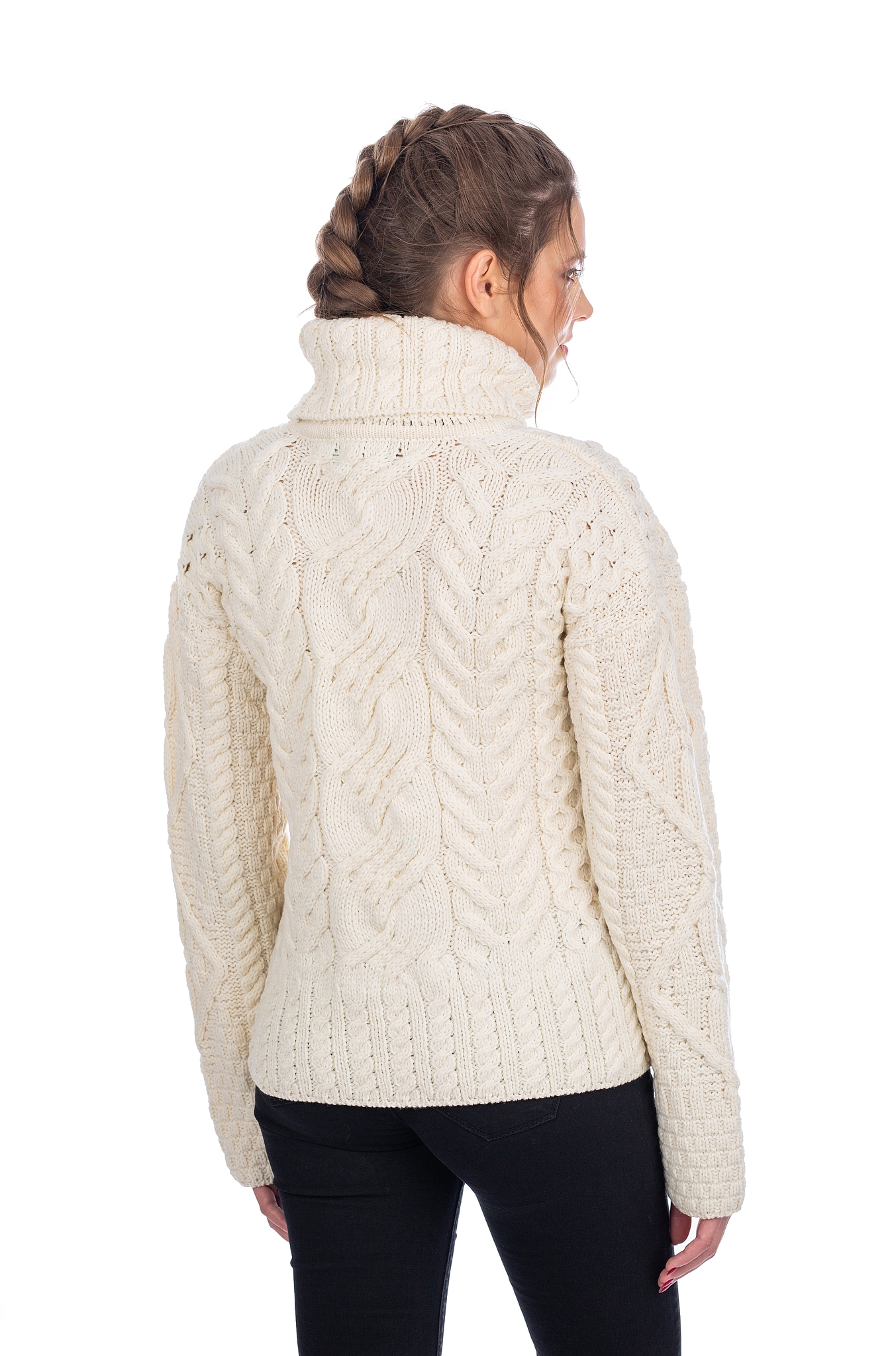SAOL Irish Aran Sweater 100% Super Soft Premium Merino Wool Cable Knit White Turtleneck Pullover for Women Made in Ireland - image 4 of 5