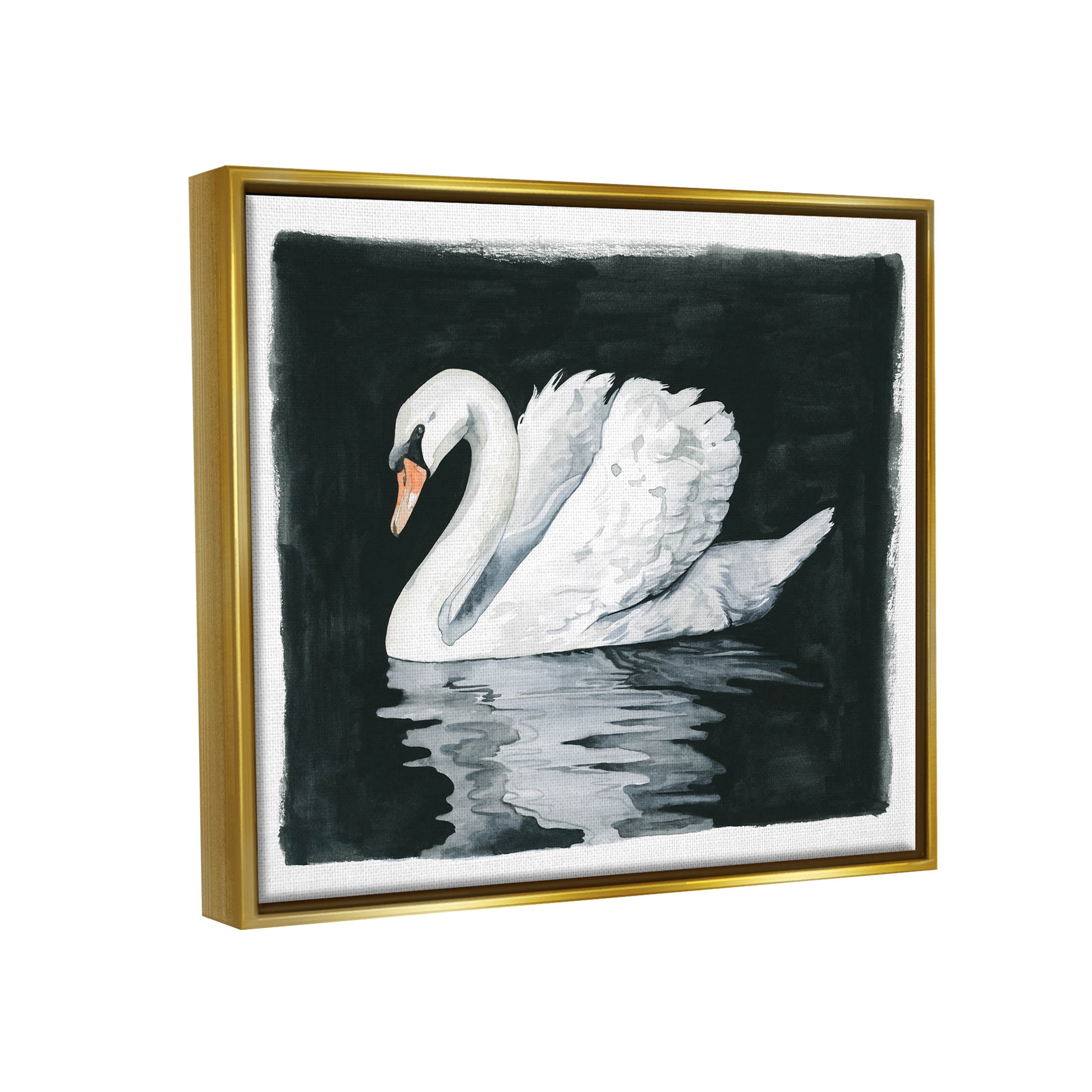 Beautiful Swan Black Reflection Animals & Insects Graphic Art Metallic Gold Framed Art Print Wall Art