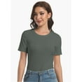 thumbnail image 2 of Women's Crew Neck Ribbed Fitted Shirt Basic Short Sleeves Summer T Shirt Tops, 2 of 7