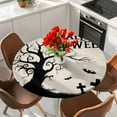 thumbnail image 2 of Halloween Round Tablecloth 36-44 Inch Round Fitted Table Cloth with Elastic Edge, Spooky Pumpkins Halloween Horror Bat Tree Waterproof Table Cover Protector for Outdoor Picnic Party Dining, 2 of 6