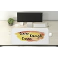 thumbnail image 2 of Live Laugh Love Computer Mouse Pad, Ink Painted Style Lettering on Soft Watercolors Inspiration Artwork, Rectangle Non-Slip Rubber Mousepad X-Large, 35" x 15", Yellow Coral Black, by Ambesonne, 2 of 2