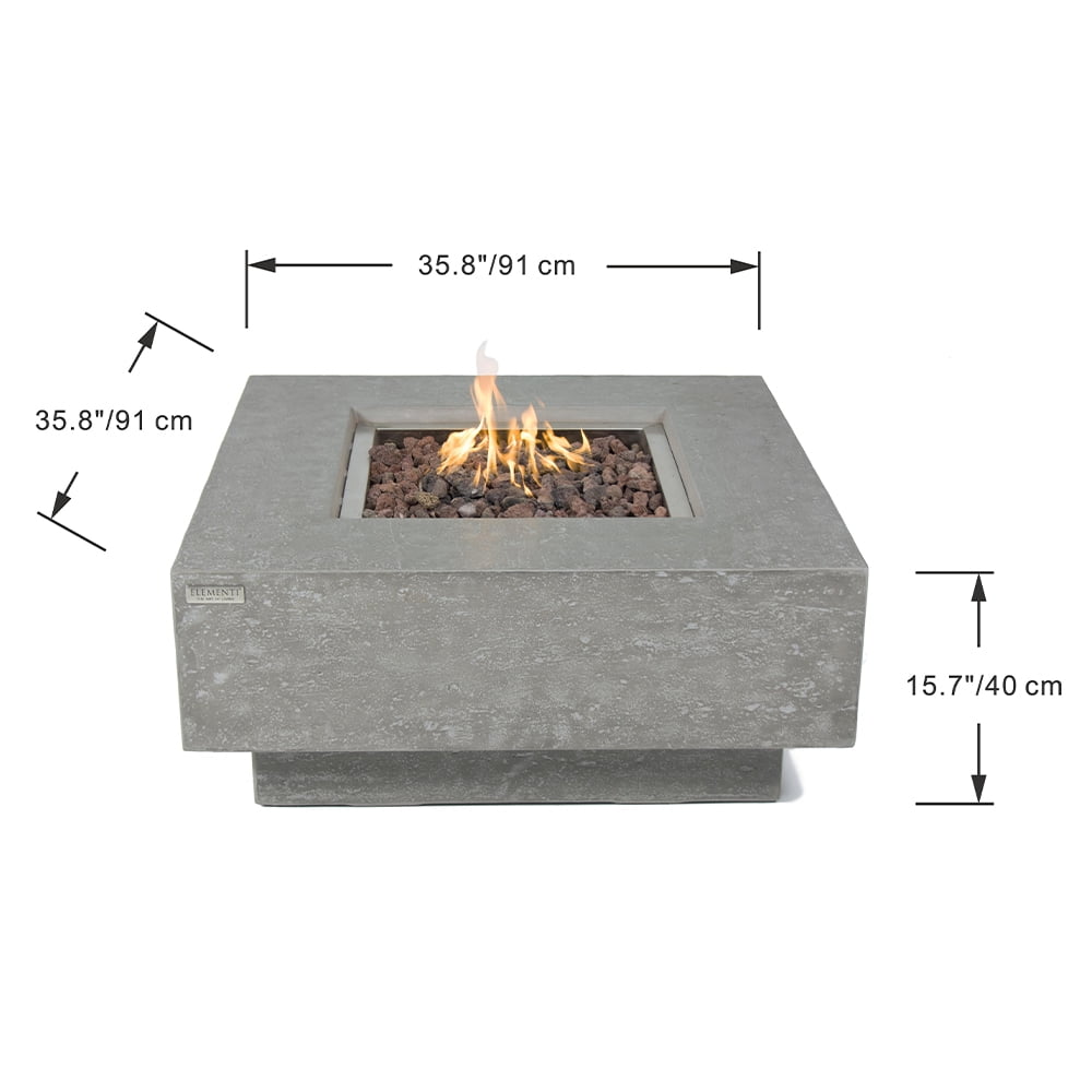 Elementi Manhattan Gas Fire Pit for Outside Outdoor Fire Pit Table Smokeless Fire Pit Concrete Square Fire Table Patio Heater Fireplace 45000 BTUs - Grey, 36 x 36 Inches