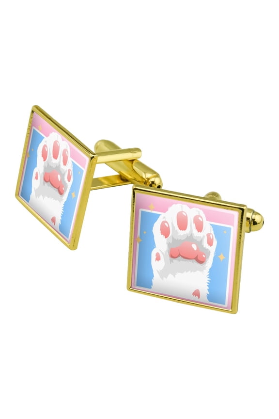 Cat Paw Toe Beans with Cute Sparkles Square Cufflink Set - Silver or Gold