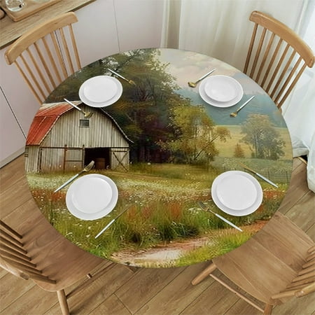 

Patifu Barn Theme Round Tablecloth Stain-Resistant Washable Indoor Outdoor Table Cover for Restaurants Weddings Parties Home Waterproof Fabric 31 -35