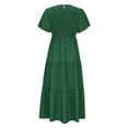 thumbnail image 4 of Liquidation et Promo, Robe Plissée Unie à Manches Courtes et Col Rond d'Été Décontractée et Aguichant pour Femme pour un Style Tendance, Chaude et Stylée/95 % Polyester, 5 % Élasthanne, Vert, Sopatenor, 4 of 8