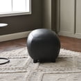 thumbnail image 3 of 23" Wide Faux Leather Upholstered Ottoman, Mid-Century Modern Living Room Footrest with Soft Padded Seat, Footstool for Bedroom, Entryway or Living Room, Black, 3 of 9