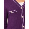 thumbnail image 4 of DARING DIVA Women's Contrast Trim Knit Ribbed Cardigan Sweater L Purple, 4 of 7
