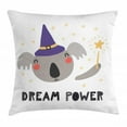 thumbnail image 1 of Dream Throw Pillow Cushion Cover, Cute Funny Koala in a Witch Hat Holding Magic Wand with Lettering Quote Dream Power, Decorative Square Accent Pillow Case, 18" X 18", Multicolor, by Ambesonne, 1 of 2