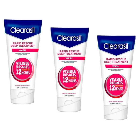 3 Pack Clearasil Rapid Rescue Deep Treatment Wash, 6.78 Each