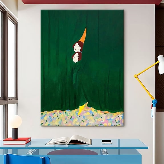Canvas Painting Modern Abstract Painting - Textured Brushstroke Wall Art with Vibrant Green, Orange, Yellow & White Colors | Contemporary Minimalist Decor for Living Room, Bedroom, Office | Unique H