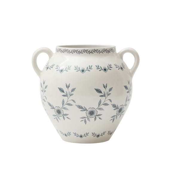 My Texas House 8" White Double Handle Ceramic Floral Vase