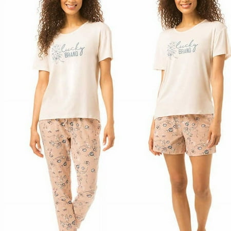 Lucky Brand Ladies 3-piece Pajama Set, Top/Pant/Short set (3X, Pink Floral)