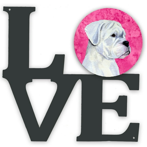 Pink White Natural Eared Boxer Metal Wall Artwork LOVE