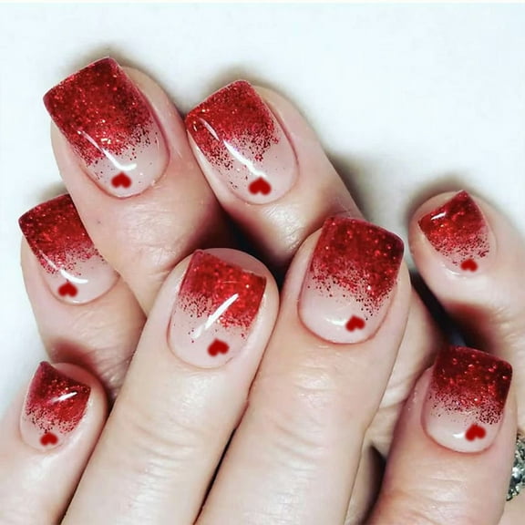 Valentine Fake Nails Square Press on Nails Acrylic Nails Full Covers False Nails Stick on Nails Gloss Artificial Nails