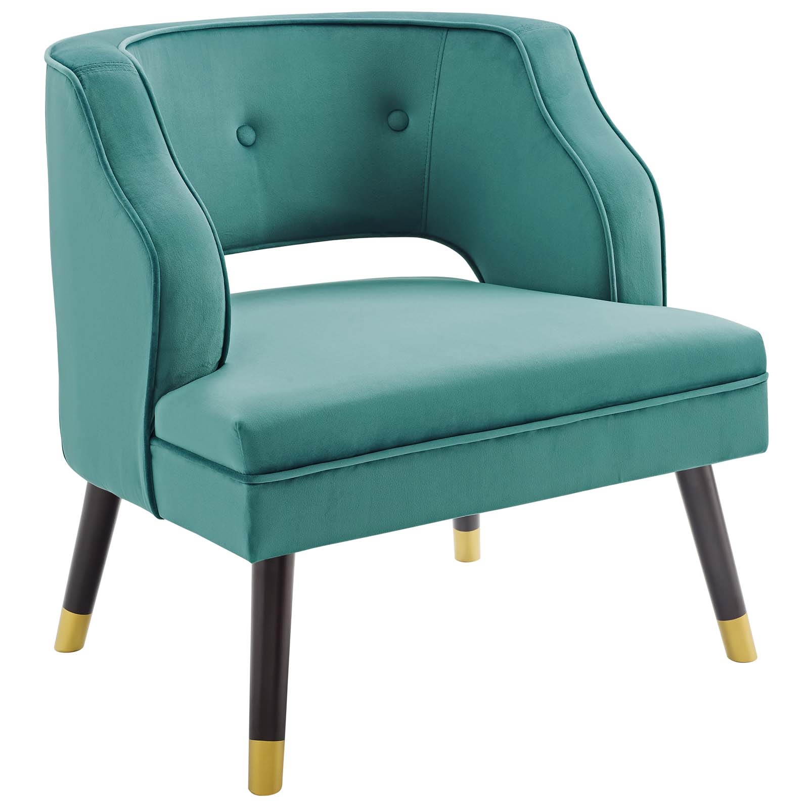 Button Tufted Open Back Performance Velvet Armchair, Teal