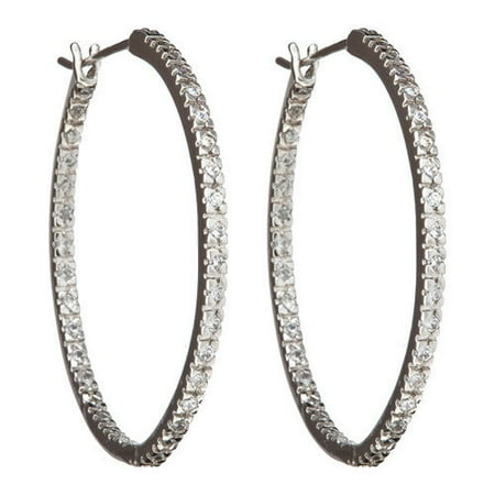 CZ Collections Rhodium 0.12'' Large Prongs Set Hoop Earrings