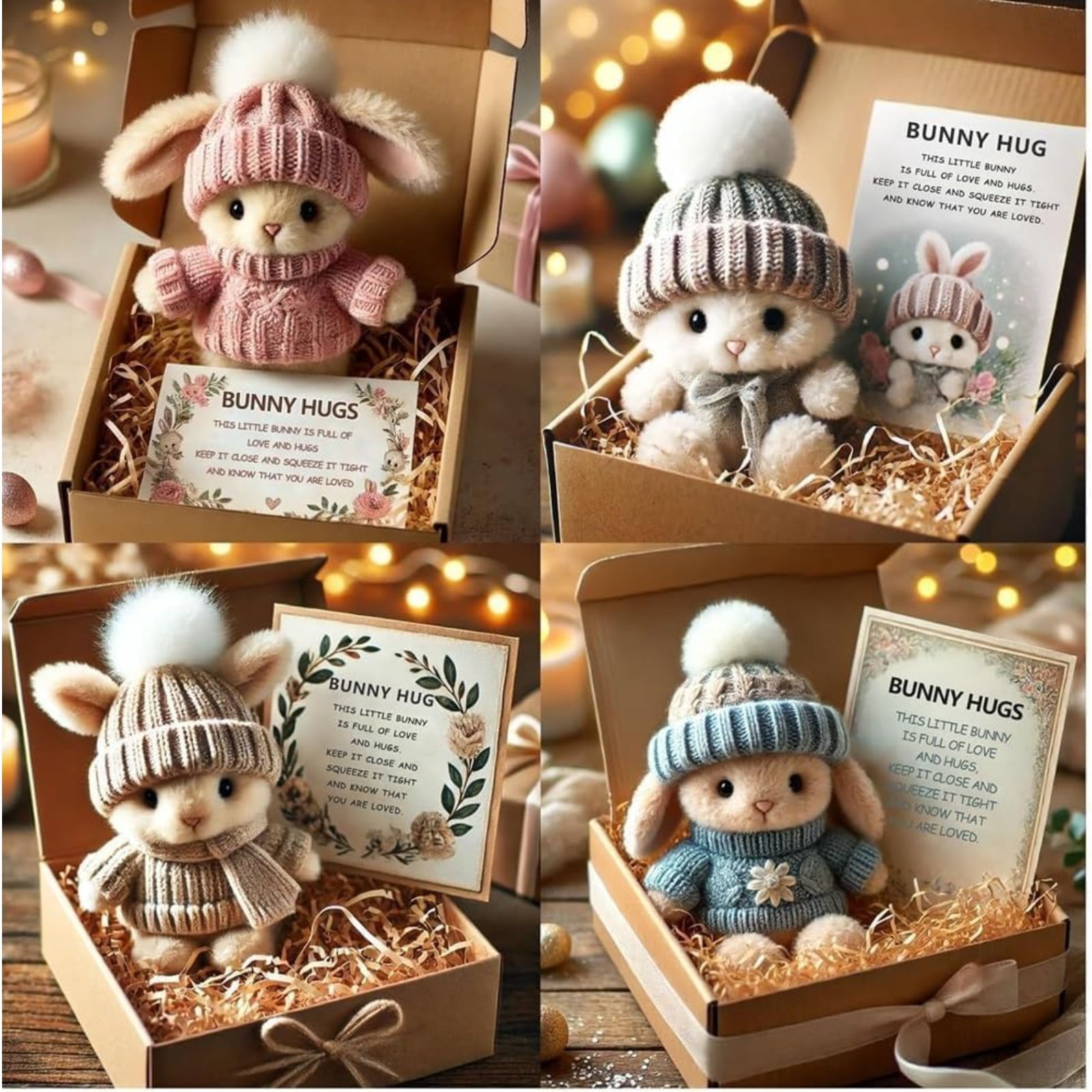 Mini Bunny Hug Cute Easter Gift, Handmade Soft Plush Rabbit Mini Bunny Hugs in Box, Easter Basket Stuffer, Gift for Women and Men