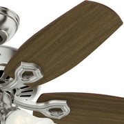 Hunter 42 inch Indoor Ceiling Fan with LED Lights - Ceiling Fan with Pull Chain, For Bedroom or Living Room, Standard Mount, No Remote, 5 Blades, Includes Bulbs - Builder 52106, Brushed Nickel