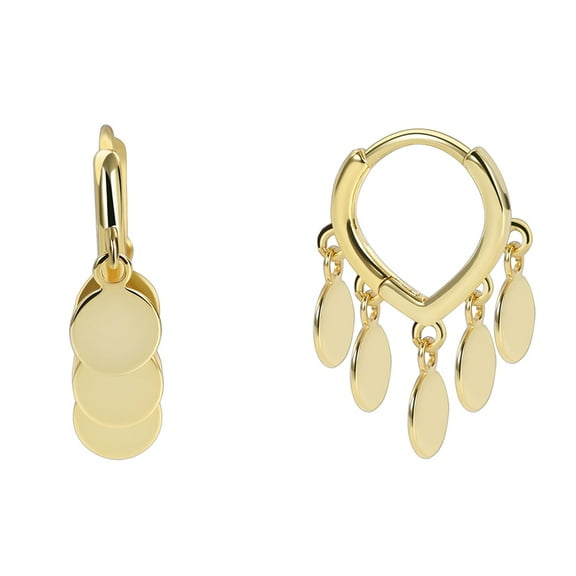 Round Disk Tassel Hoop Earrings For Women Gold Plated Huggie Hoops Elegant Summer Jewelry Gifts For Girlfriend