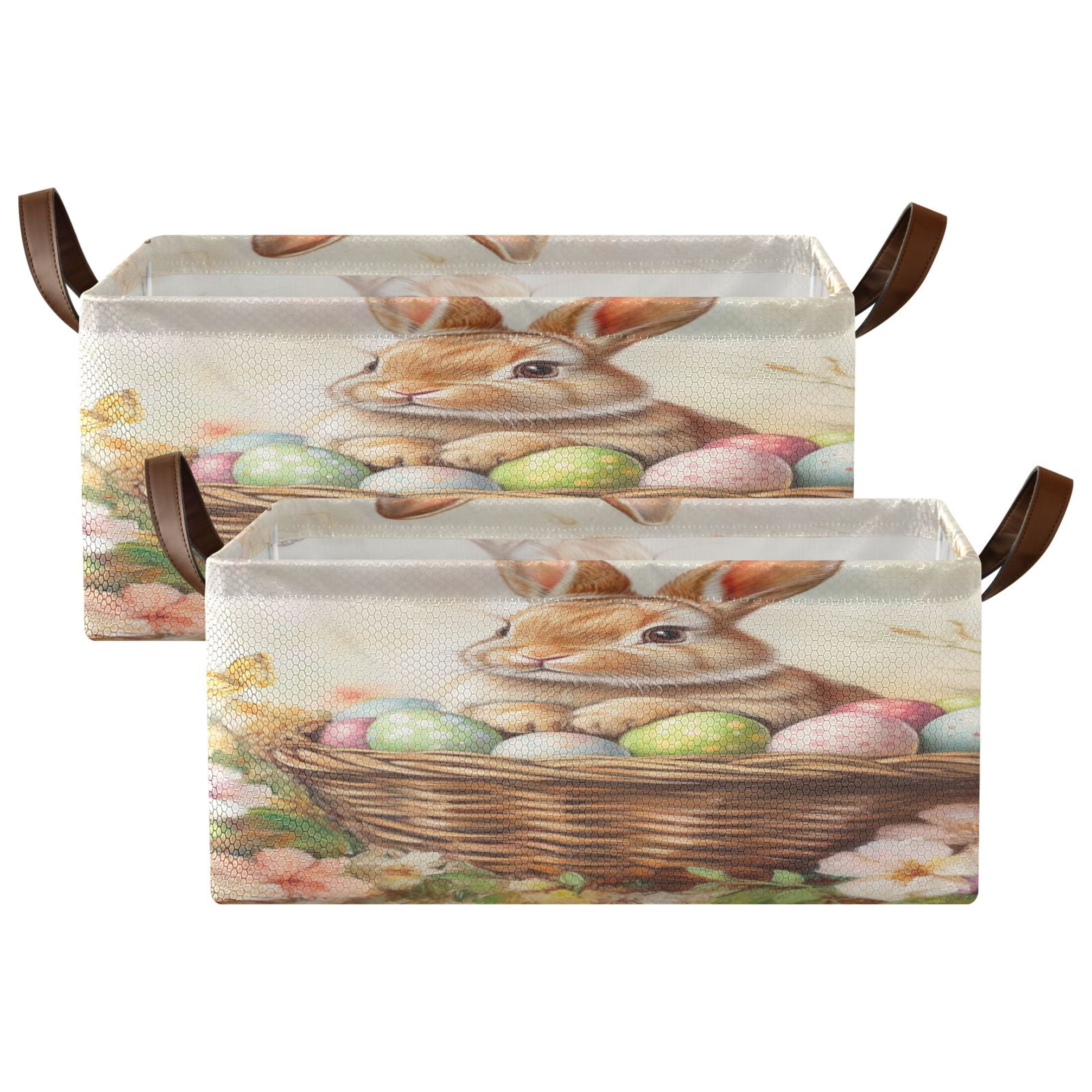 Wobogo Orange Easter Rabbit Storage Basket Soccer Plaid Fabric Oversized Collapsible Hoard Box with Metal Iron Frame 16.9×11.4×7.7in