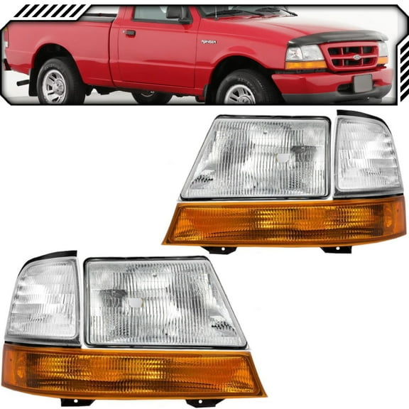 EPIC LIGHTING Halogen Replacement Spec Headlights Chrome Compatible with FORD 98-00 RANGER [ FO2502151 FO2520144 F87Z13008FB F87Z13201BA ] Combo