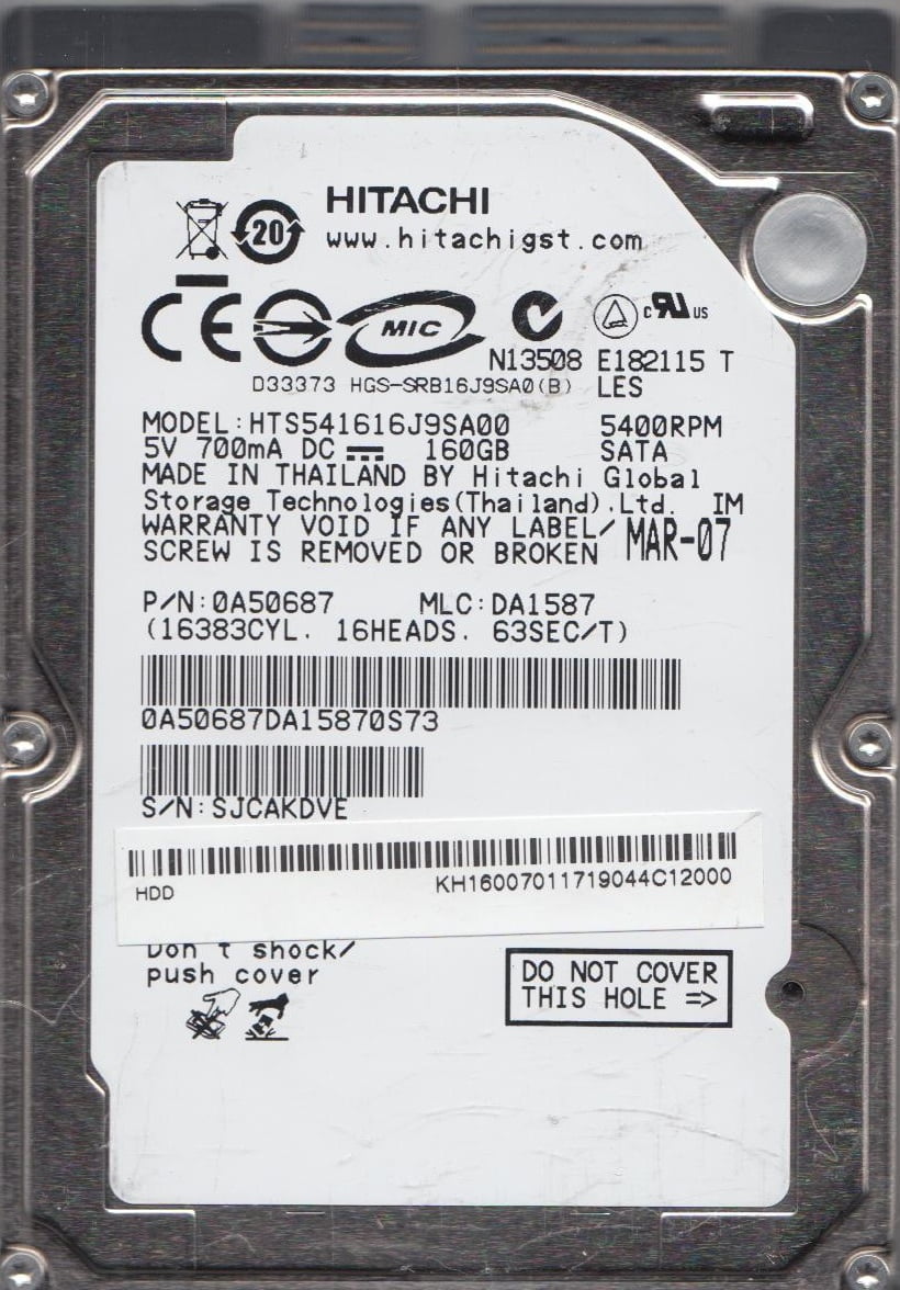 PN 0J11563 HTS547575A9E384 Hitachi 750GB SATA 2.5 Hard Drive MLC DA4124