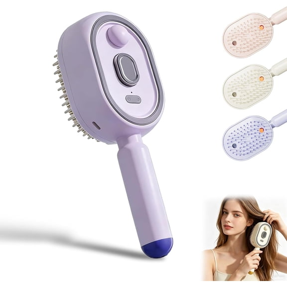 2026 New Electric Steam Brush, Electric Steam Brushs for Hair, Rechargeable Steam Hair Straightener with Water Spray, Detangling Steam Brush for Reduce Frizz, Nourishes Hairs (Purple)