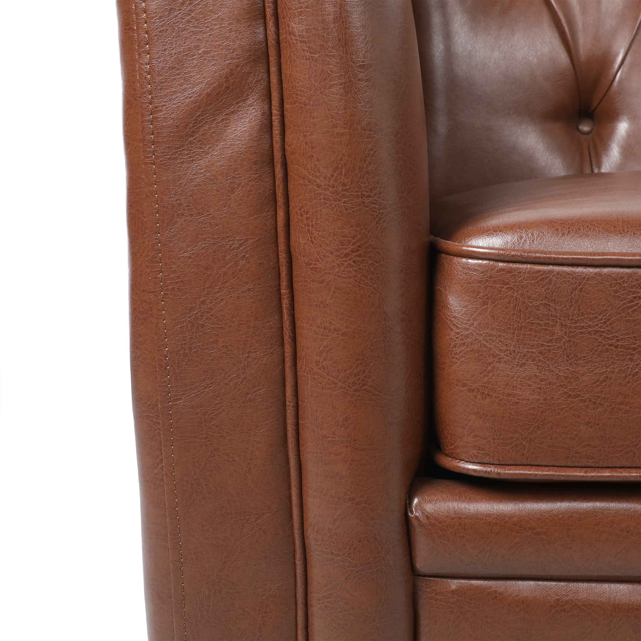 Noble House Brookover Contemporary Faux Leather Tufted Loveseat, Cognac Brown and Espresso