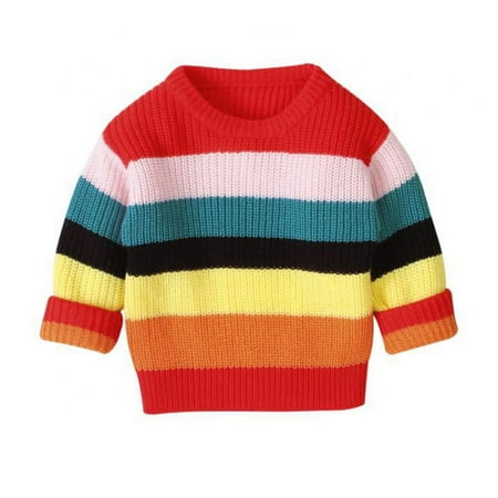 

Toddler Baby Boys Girls Knit Sweater Pullover Cute Rainbow Stripe Outwear Top