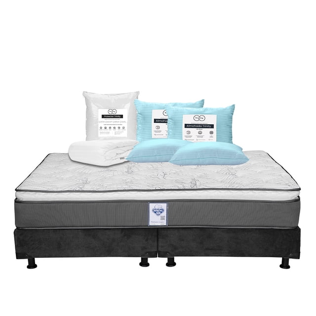 Colchón King Size Prestige Spring Air + Box + 2 Almohadas Trinity + Protector de Colchón Trinity