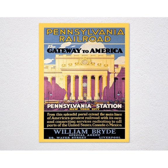 Pennsylvania Railroad Station New York City Vintage Train Poster Wall Art Print