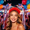 thumbnail image 3 of Homellea 4th of July Patriotic Headband, 9.64 Inch Red White Blue Star Hair Hoop with 250 Year Anniversary Ribbon Streamers for Independence Day, Memorial Day, Parade and Party Decor, 3 of 6