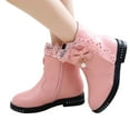thumbnail image 4 of LYHaoo Girls Low Heel With Bow Side Zipper Ankle Boots Winter Warm Boots for Kids Sizes 2.5 Pink(10.5-11 Years), 4 of 6