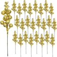 thumbnail image 1 of Tallos de bayas moradas artificiales, tallos de bayas con purpurina de Navidad, bayas artificiales, rama de flores de acebo, selecciones de invierno(Dorado)(), 1 of 4