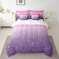 thumbnail image 3 of Manfei Glitter Stars Print Twin Bedding Sets 7-Piece, Pink Purple Sequin Print Bedding Comforter Set, Dreamy Galaxy Rainbow Reversible Sheet Sets, Lightweight Room Decor, 3 of 8